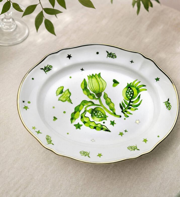Bitossi Floral Decal Oval Platter Plate, Model View