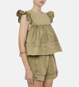 Ganni Cotton Ruffle Sleeve Top, Model View