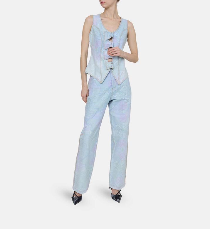Printed High-waisted Denim Pants