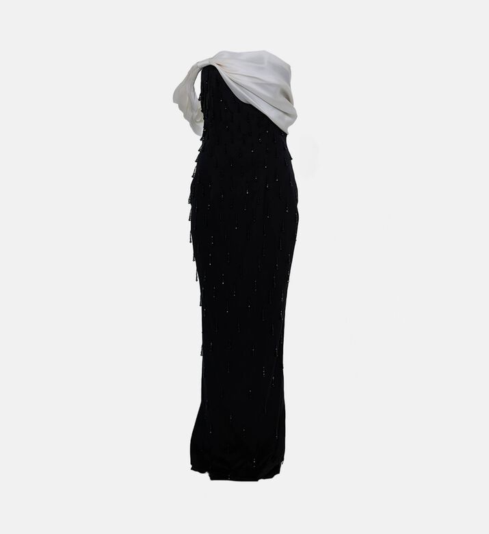 Savanna Pearl-embellished Asymmetrical Neck Bow Dress, Black, Xl, Packshot View
