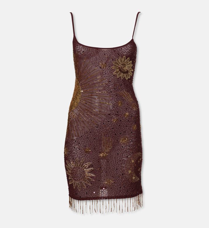 Leslie Amon Beaded Celestial-themed Mini Dress, Packshot View