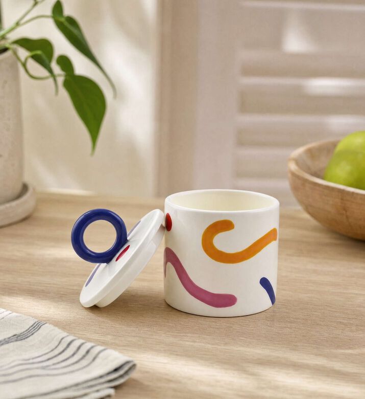 Que Rico Ceramic Abstract Pattern Lid Handle Jar, Model View