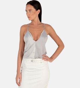 بلوزة كاميسول ساتان مخطط بياقة بشكل في