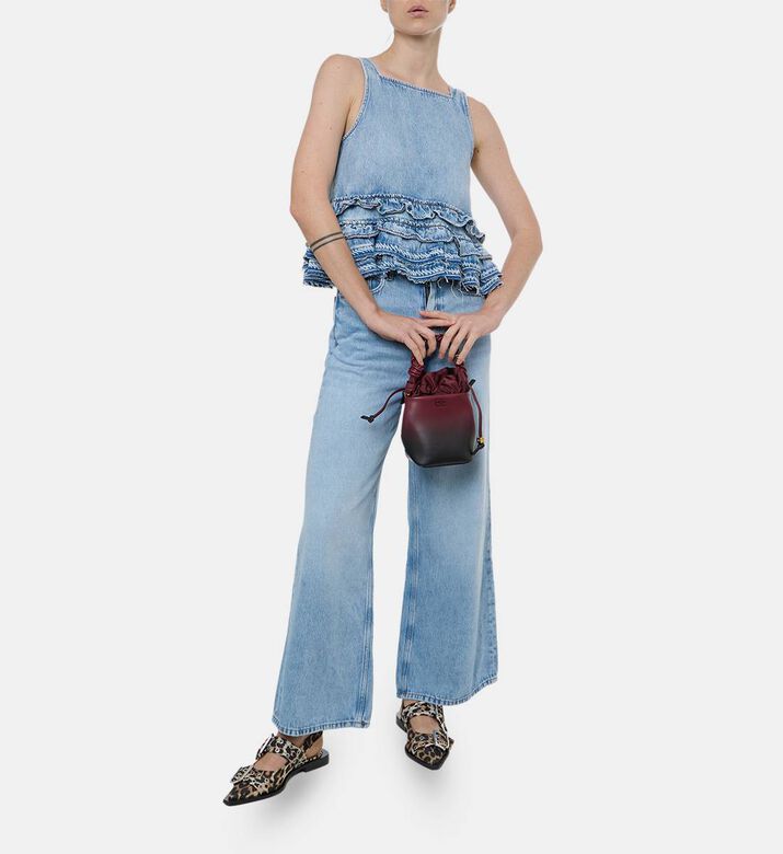 Ganni Ruffle Hem Sleeveless Denim Top, Model View