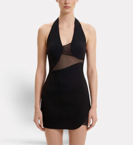 JW PEI Asymmetric Mesh-panel Halter Mini Dress, Model View