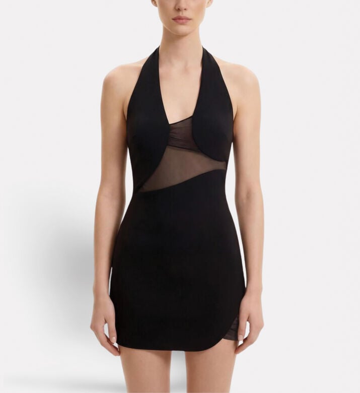 JW PEI Asymmetric Mesh-panel Halter Mini Dress, Model View