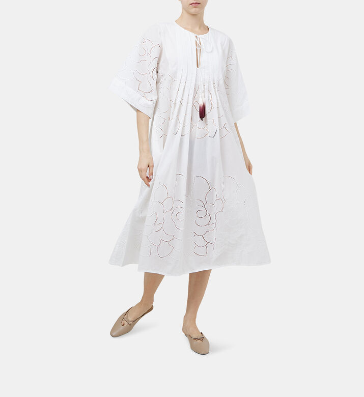 A Jour Floral-embroidery Kaftan Dress