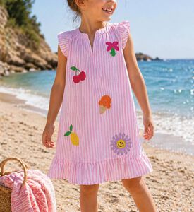 MiniMill Girls Pink Ruffle Beach Dress, Packshot View