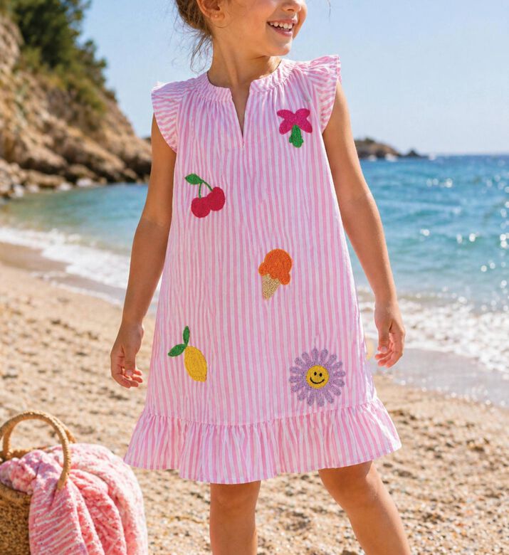 MiniMill Girls Pink Ruffle Beach Dress, Packshot View