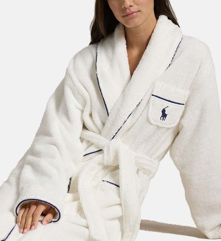 Polo by Ralph Lauren Logo-detail Tie Belt Night Robe, White, S-m, Model View