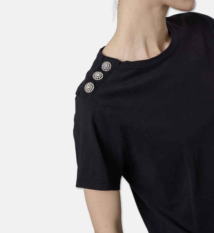 Ba and Sh Cotton Embellished T-shirt, Dark-grey, L, Model View