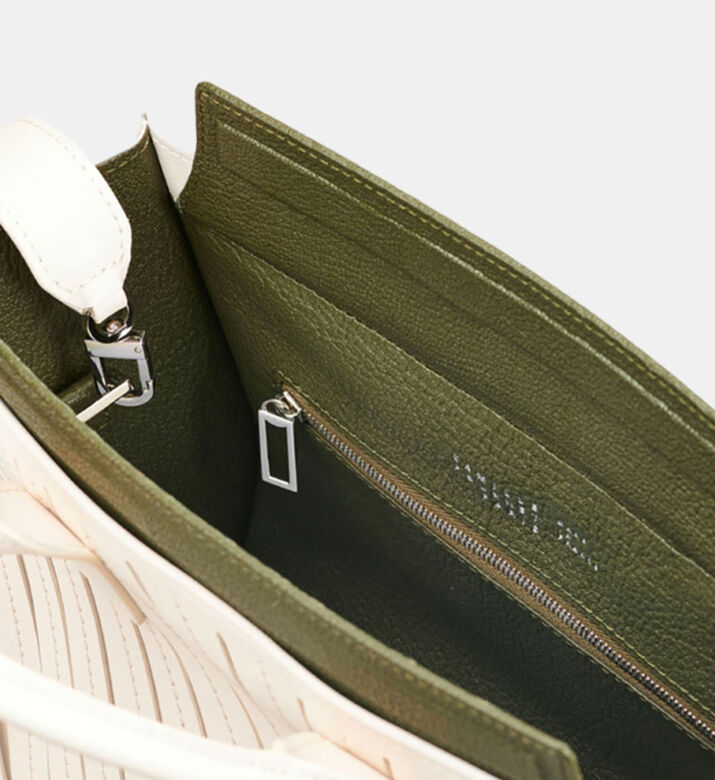 Camille Fournet Signature Calf Leather Pleated Midi Tote Bag, Cream, Packshot View