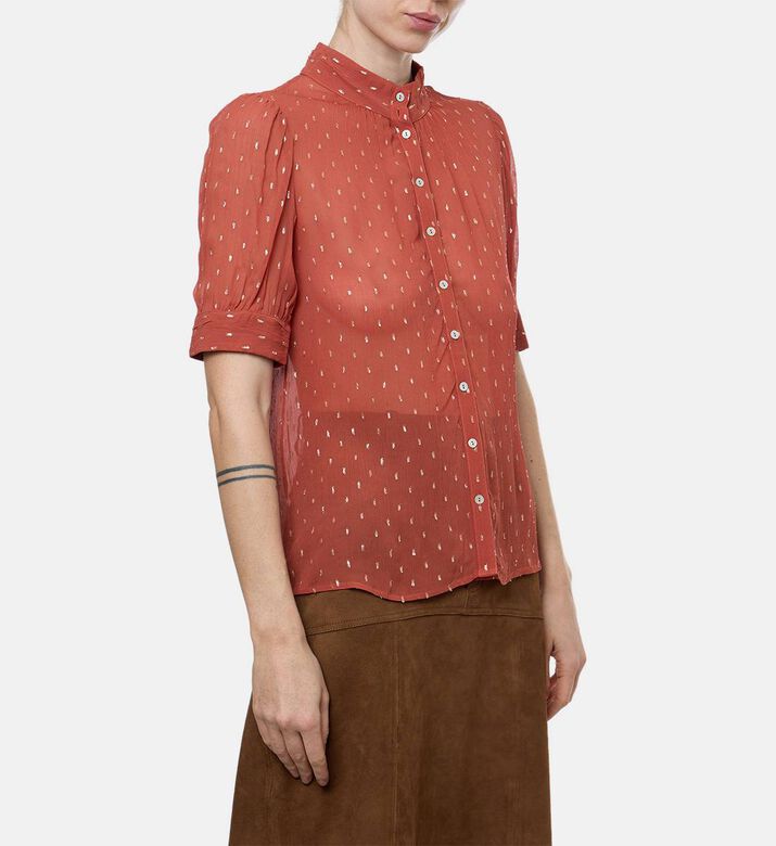 Ba and Sh All-over Print Short-sleeve Shirt, Brick, S, Model View