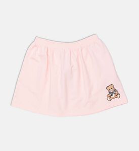 Side Teddy Bear Logo Elastic Waistband Flared Skort