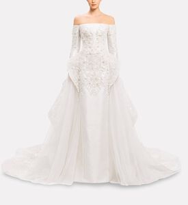 Michael Cinco Embellished Off-shoulder Long Dress, Model View