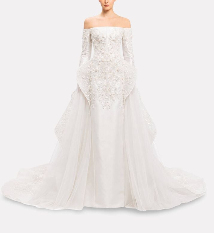 Michael Cinco Embellished Off-shoulder Long Dress, Model View