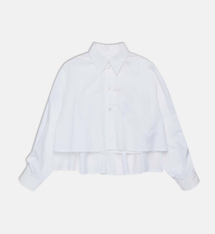 Numbers-embroidered Pleated Cotton Shirt