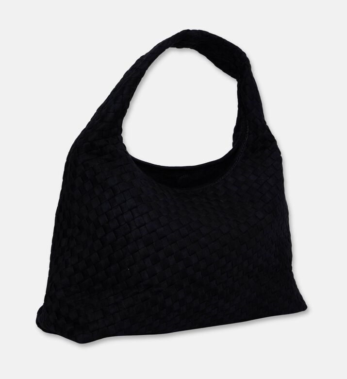 JW PEI Laura Faux Suede Woven Shoulder Bag, Black, Packshot View