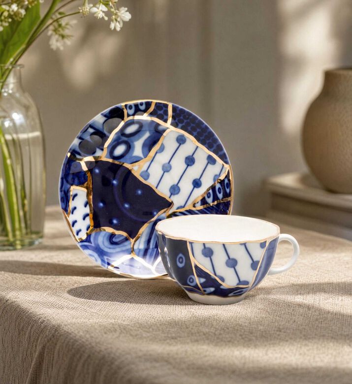 Imperial Baikal Gold Dotted Cup Saucer Set, Model View
