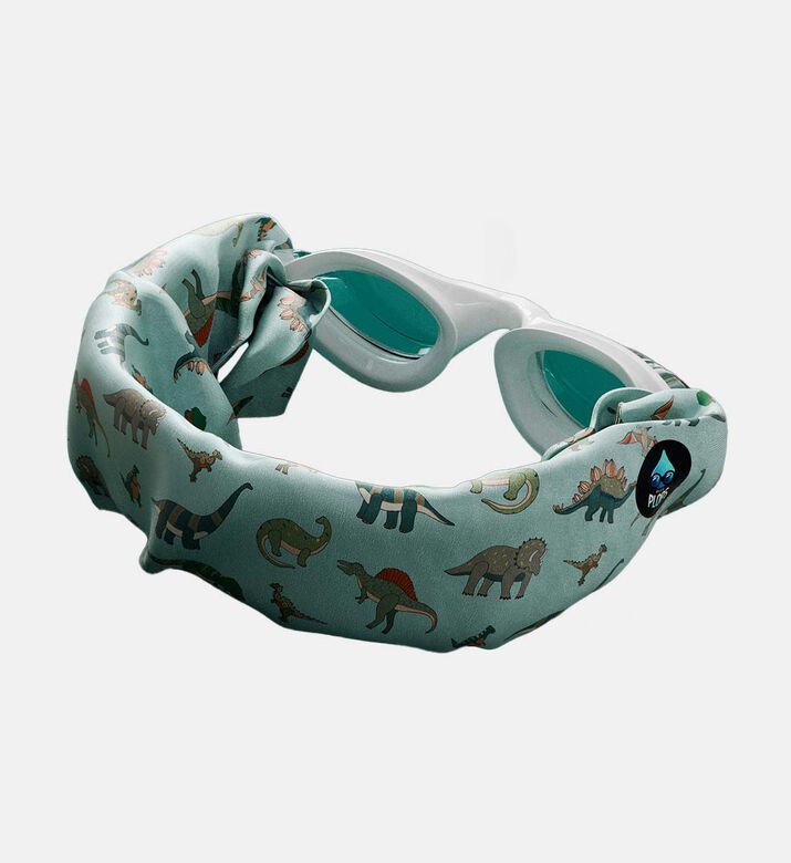 نظارة سباحة بيضاء للأطفال بشريط فائق النعومة مزينة بديناصورات خضراء