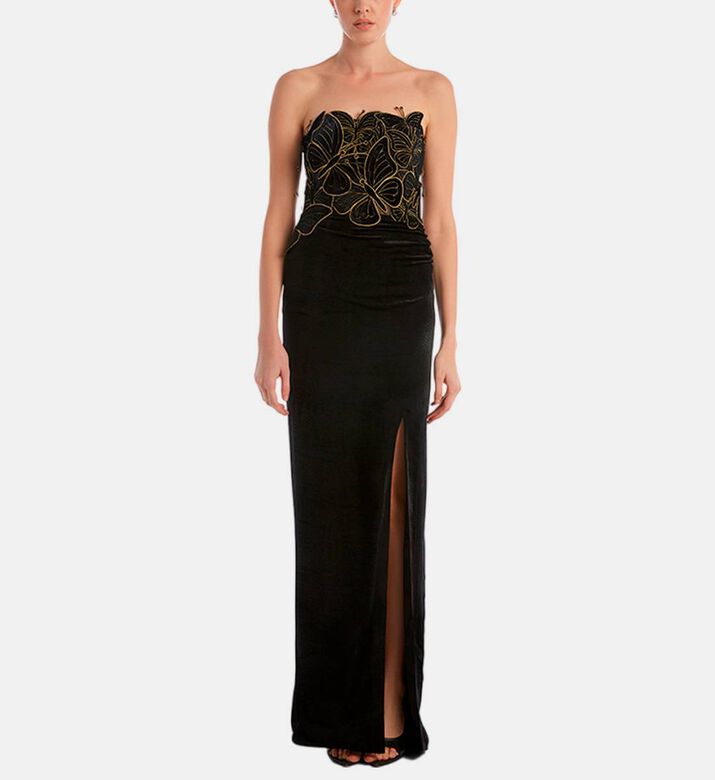Velvet Butterfly Applique Corset Gown