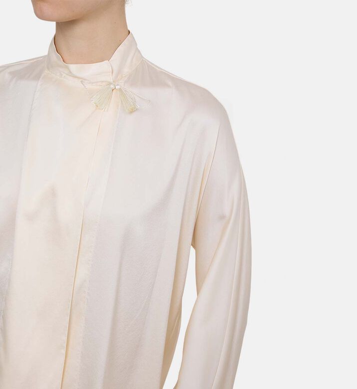 بلوزة كيمونو بطيات ساتان مطاطي