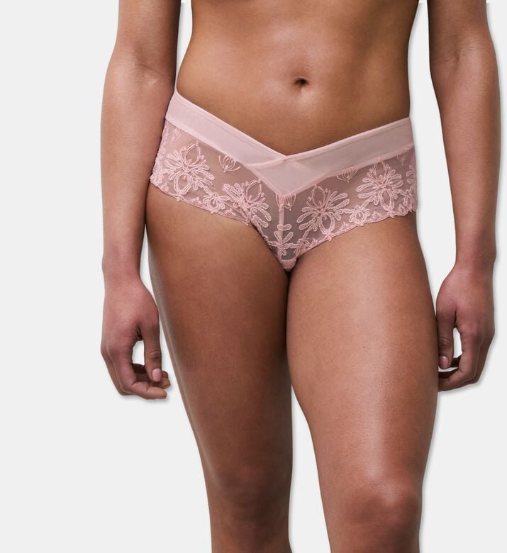 Chantelle Embroidered Shorty Briefs, Pink, L, Model View
