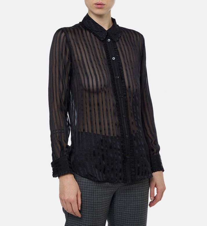 The Kooples Striped Ruffled Sheer Shirt, Model View