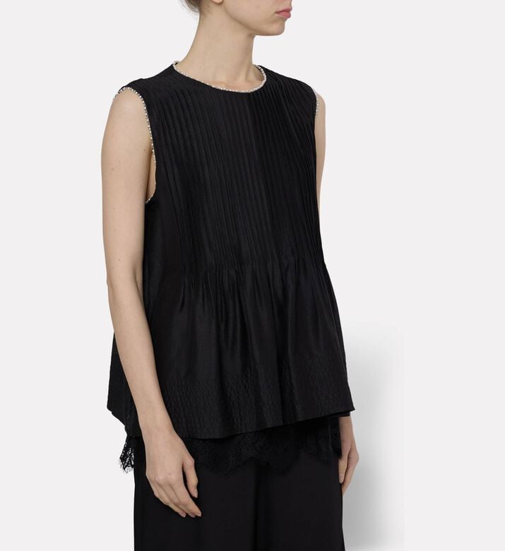 Edward Achour Paris Sleeveless Pintuck Pleating Shell Top, Black, 42, Model View