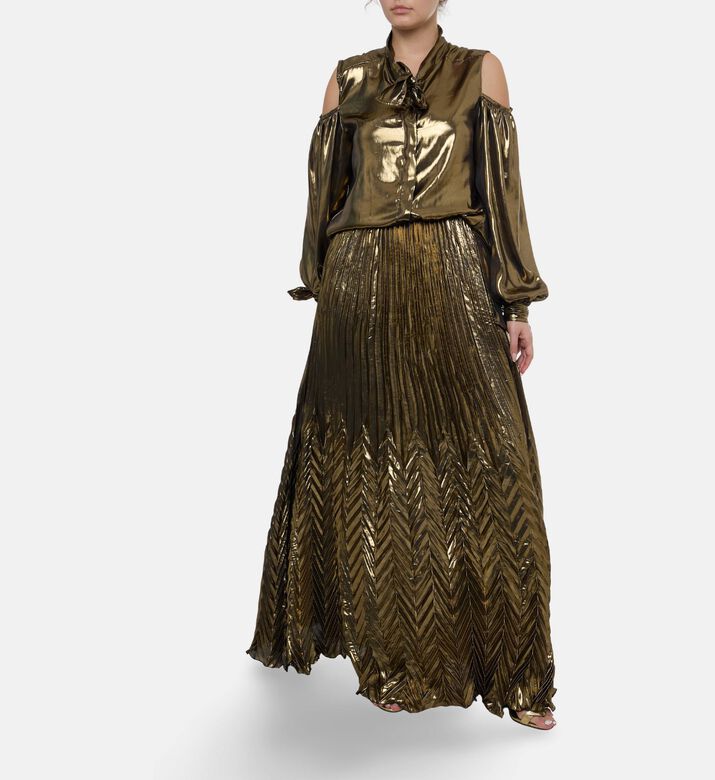 Blue For Burgundy Metallic Self-tie Ribbons Top, Model View