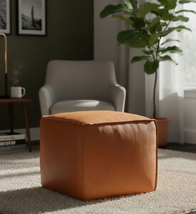 Home Deco and More Cuby Suede Leather Square Pouf, Terracotta, Packshot View