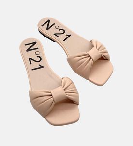 Leather Bow Flat Heel Slides