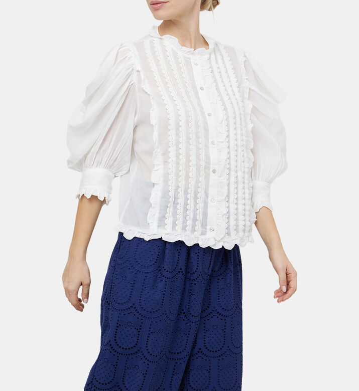 Cotton Short Sleeve Pleated Blouse
