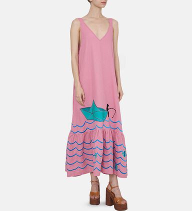 Linen Paper Boats Long Dress