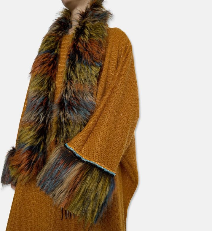 Dalia Al Azem Beaded Faux-fur Open-front Abaya, Model View