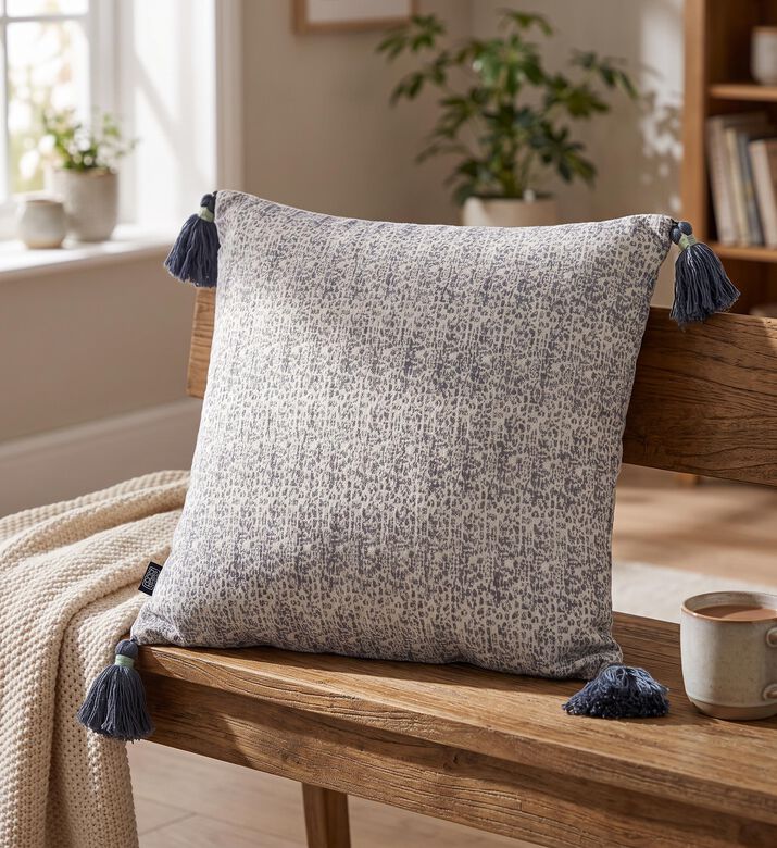 Home Deco and More Tag Jacquard Tassel Cover Filled And Vaccumed Cushion, Packshot View