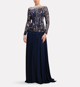 Michael Cinco Corset Lace Long Dress, Model View