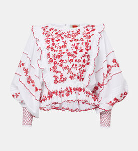 Floral-embroidery Loose-fit Top