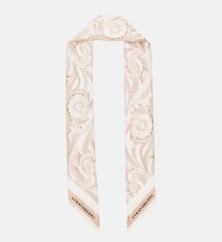 Strathberry Silk Skinny Floral-print Scarf, Beige, Packshot View