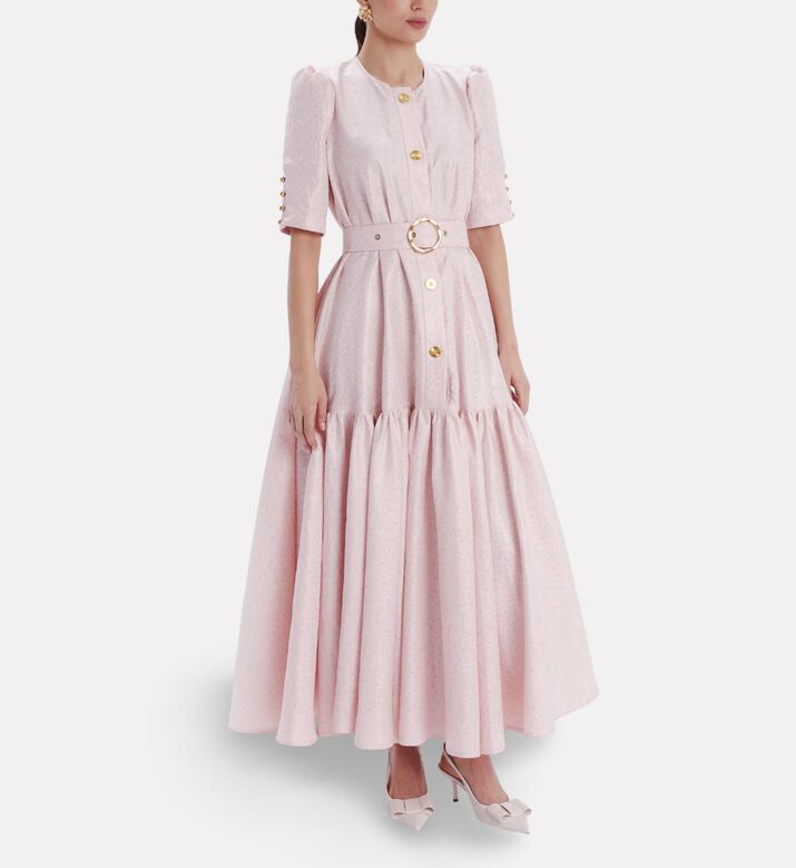 Poca and Poca Belted Tiered A-line Dress, Model View