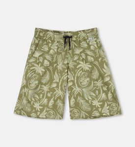 Elastic Waistband Tropical Print Slip Pockets Shorts