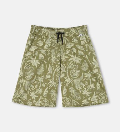 Elastic Waistband Tropical Print Slip Pockets Shorts