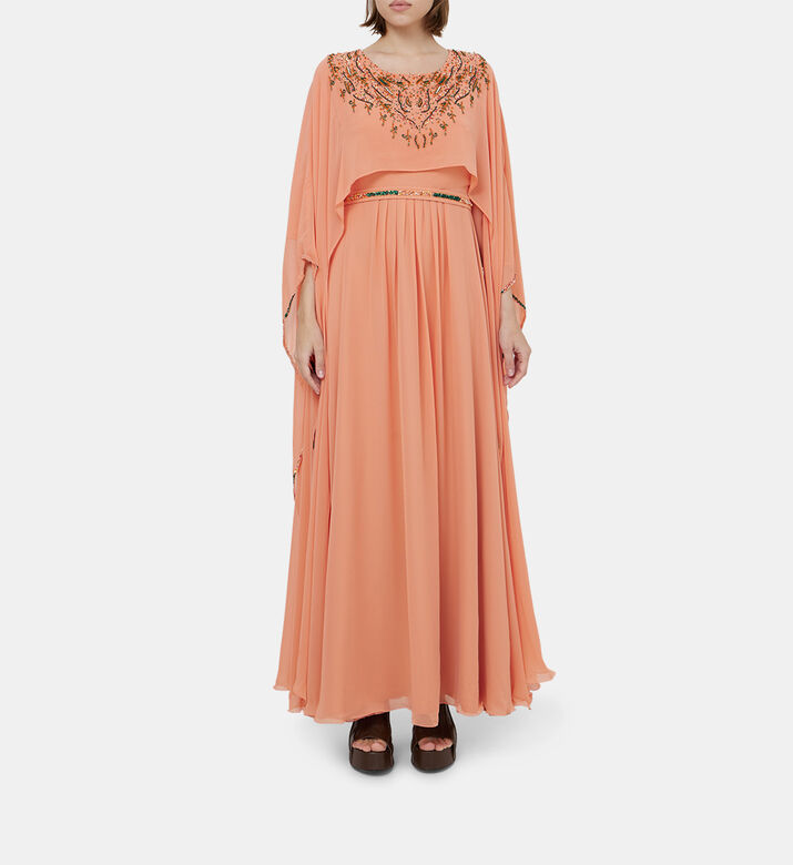 فستان ماكسي بكاب علوي بأحجار الراين