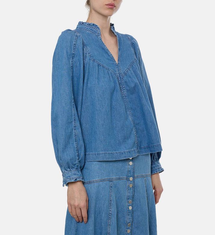 Ba and Sh Lay Light-wash Denim Blouse, Model View Ba and Sh Lay Light-wash Denim Blouse, Model View