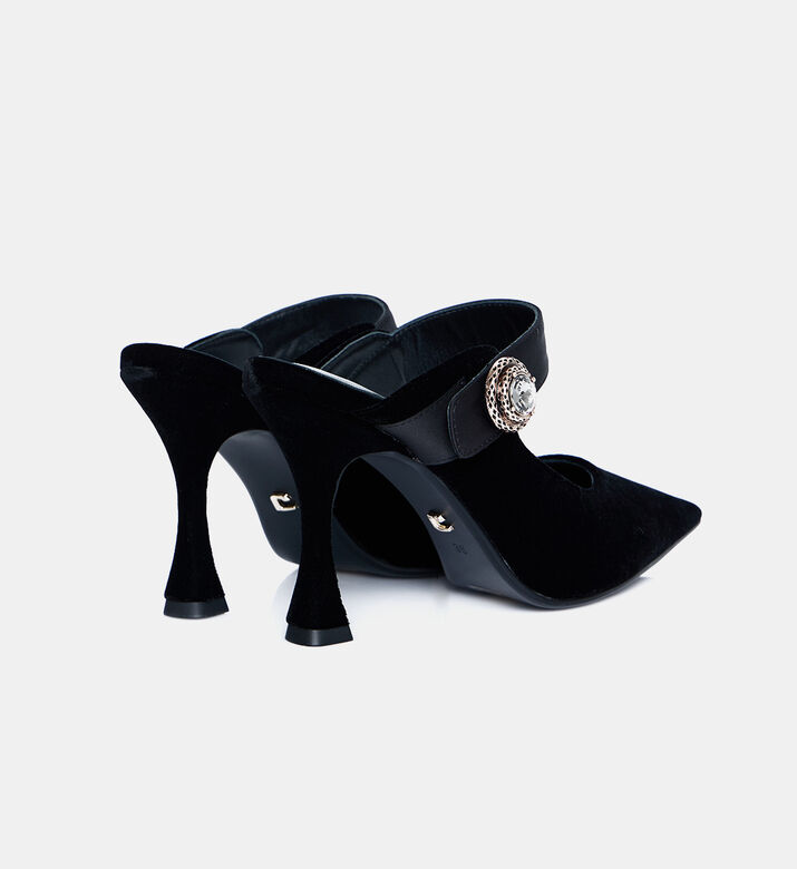 Velvet Stone-detail High Heel Sabots