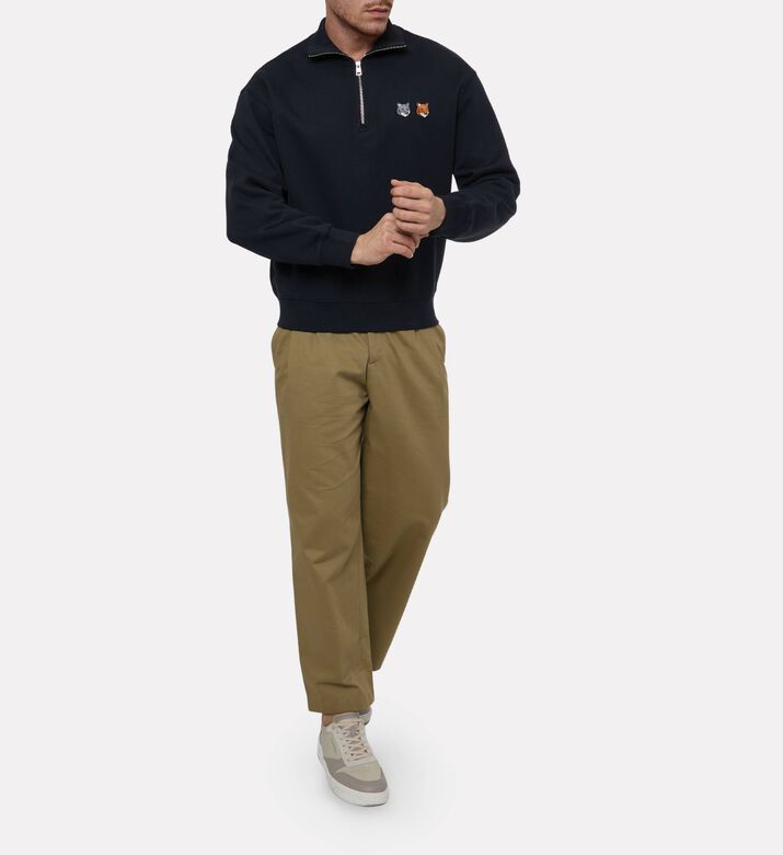 Maison Kitsune Dual Fox-embroidery Half-zip Sweatshirt, Model View
