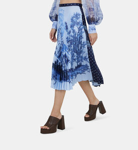 Two-print Pleated Twill Midi Skirt