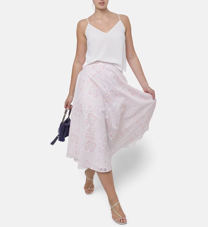 Blue For Burgundy Two-tone Floral Brocade A-lime Maxi Skirt, Model View