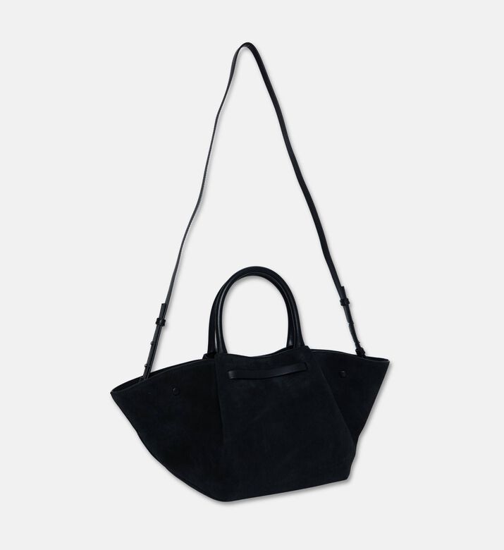 Demellier The Midi New York Suede Tote Bag, Black, Packshot View