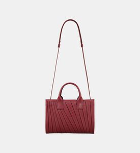 Camille Fournet Signature Calf Leather Pleated Midi Tote Bag, Burgundy, Packshot View